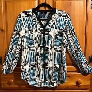 Alfani Blue Black and White Striped Blouse!